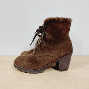 Cougar Moola Brown Suede Faux Fur Lined Lace-Up‎ Ankle Boots 737
